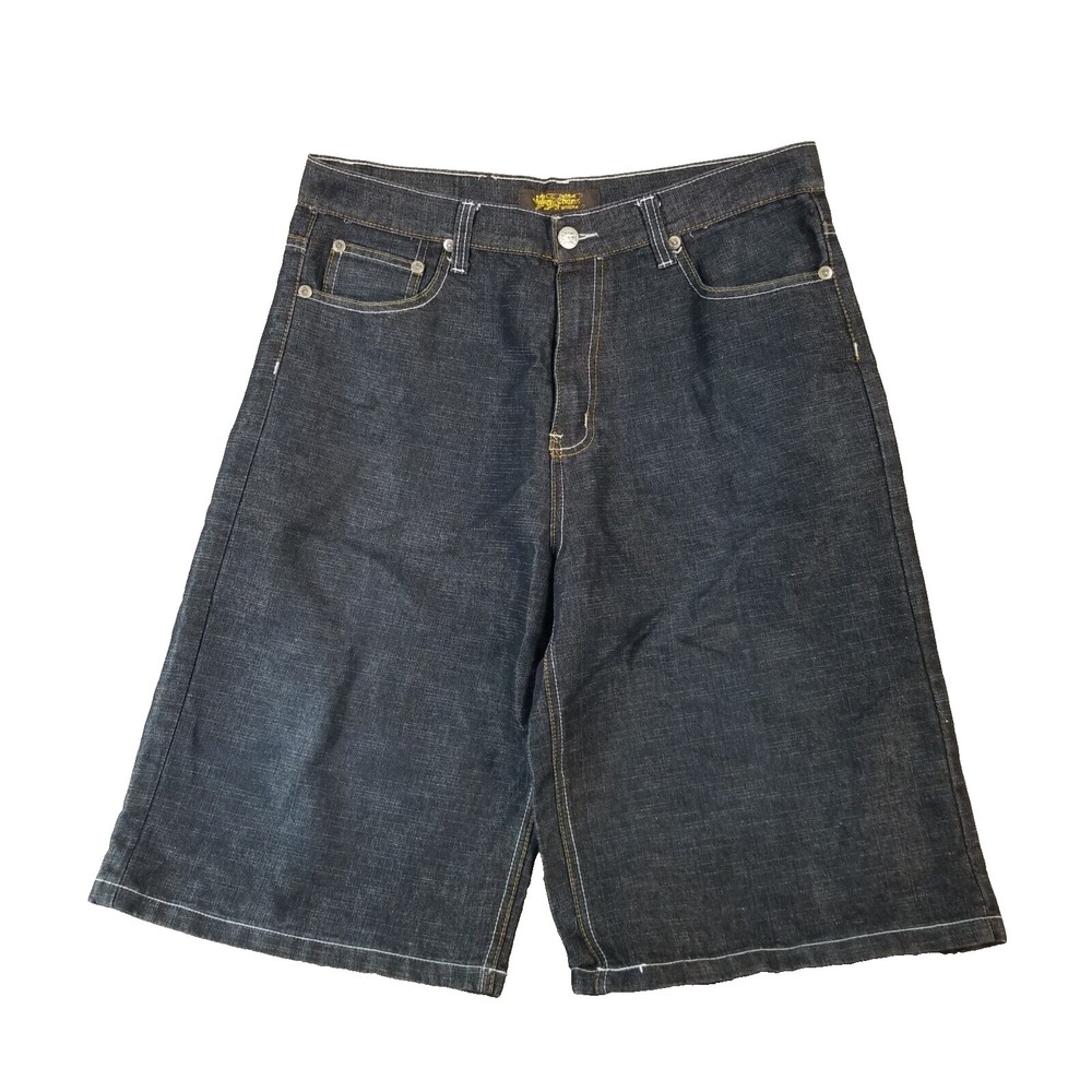 Chams jeans shorts mens 38X15 blue denim urban hip hop streetwear retro Hip Hop